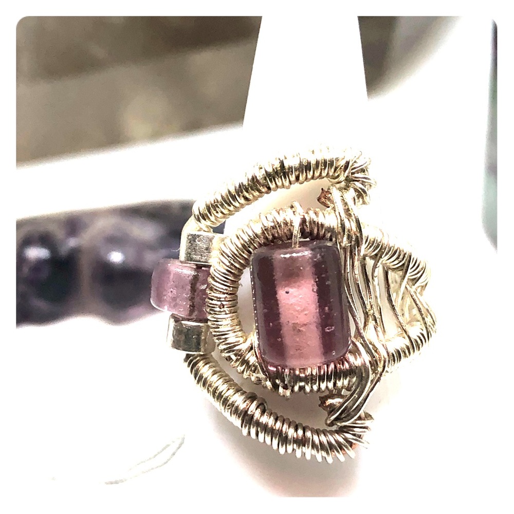 Silver tone wire wrapped ring